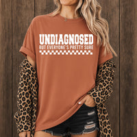 Undiagnosed But Everyone's Pretty Sure Shirt, Sarcastic Funny Quote Tee, Checkered Graphic T Shirt, Relatable Humor Top, Gift for Friend