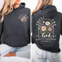 Trust in the Lord Christian Hoodie, Floral Proverbs 3:5 Shirt, Faith Based Sweatshirt, Christian Tee, Women's Faith Gift, Front Back Print