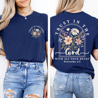 Trust in the Lord Christian Hoodie, Floral Proverbs 3:5 Shirt, Faith Based Sweatshirt, Christian Tee, Women's Faith Gift, Front Back Print
