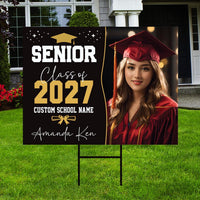 Personalized Graduation Yard Sign, Graduate Photo Name & Class of 2027, Graduation Lawn Sign, Metal H-Stake Included, Senior Yard Display