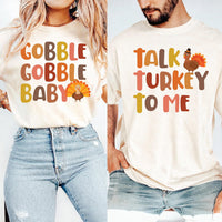 Personalized Thanksgiving Couples Shirt, Custom Gobble Gobble Baby Tee, Talk Turkey to Me Shirt, Matching Turkey Outfit, Couples Gift
