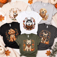 Custom Fall Dog Breed Shirt, Cute Autumn Puppy T-Shirt, Cozy Pet Lover Graphic Tee, Rustic Pumpkin Season Outfit, Gift for Pet Mom