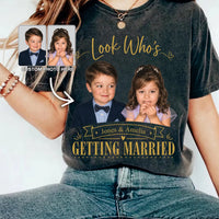 Personalized Wedding Couple Photo Shirt, Custom Couple Picture Tee, Look Who's Getting Married Top, Bridal Party Tee for Her, Couples Gift