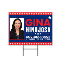 Gina Hinojosa For Texas Governor 2026 Yard Sign, Corrugated Plastic Governor Elections Race Red White & Blue Yard Sign with Metal H-Stake