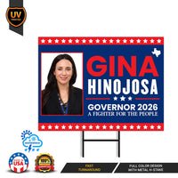 Gina Hinojosa For Texas Governor 2026 Yard Sign, Corrugated Plastic Governor Elections Race Red White & Blue Yard Sign with Metal H-Stake