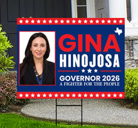 Gina Hinojosa For Texas Governor 2026 Yard Sign, Corrugated Plastic Governor Elections Race Red White & Blue Yard Sign with Metal H-Stake