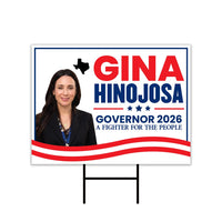 Gina Hinojosa For Texas Governor 2026 Yard Sign, Corrugated Plastic Governor Elections Race Red White & Blue Yard Sign with Metal H-Stake
