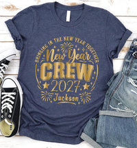 Personalized New Year Crew Shirt, Custom Family Name 2027 Tee, Gold Fireworks Party T-Shirt, Matching NYE Group Outfit, New Year Gift
