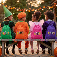 Personalized Halloween Drawstring Backpack, Custom Name Cinch Bag, Kids Trick or Treat Bag, Party Favor Cinch Bag, Halloween Event Favor