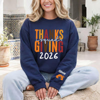 Personalized Thanksgiving 2026 Sweatshirt, Custom Sleeve Name Crewneck, Friendsgiving Shirt, Festive Family, Thanksgiving Gift, Front Sleeve