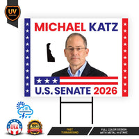 Michael Katz For Delaware Senate 2026 Yard Sign, Corrugated Plastic Senate Elections, Race Red White & Blue Yard Sign with Metal H-Stake