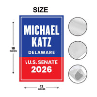 Michael Katz For Delaware Senate 2026 Garden Flag, Double Sided, 2026 Senate Flag, Elections Flag, Anti-Trump Sign, Race Red White Blue Flag