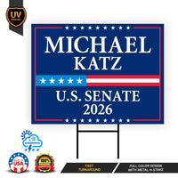 Michael Katz For Delaware Senate 2026 Yard Sign, Corrugated Plastic Senate Elections, Race Red White & Blue Yard Sign with Metal H-Stake