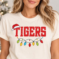 Personalized Mascot Christmas Shirt, Custom Team Name Tee, Sports Christmas Lights T-Shirt, School Spirit Apparel, Holiday Party Gift