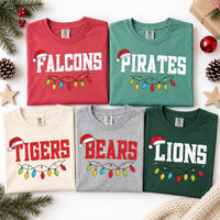 Personalized Mascot Christmas Shirt, Custom Team Name Tee, Sports Christmas Lights T-Shirt, School Spirit Apparel, Holiday Party Gift