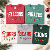 Personalized Mascot Christmas Shirt, Custom Team Name Tee, Sports Christmas Lights T-Shirt, School Spirit Apparel, Holiday Party Gift