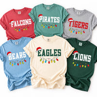 Personalized Mascot Christmas Shirt, Custom Team Name Tee, Sports Christmas Lights T-Shirt, School Spirit Apparel, Holiday Party Gift