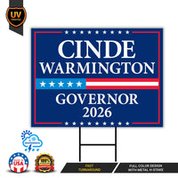 Cinde Warmington For New Hampshire Governor 2026 Yard Sign, Corrugated Governor Elections Race Red White & Blue Yard Sign with Metal H-Stake
