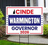 Cinde Warmington For New Hampshire Governor 2026 Yard Sign, Corrugated Governor Elections Race Red White & Blue Yard Sign with Metal H-Stake