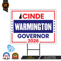Cinde Warmington For New Hampshire Governor 2026 Yard Sign, Corrugated Governor Elections Race Red White & Blue Yard Sign with Metal H-Stake