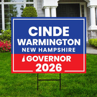 Cinde Warmington For New Hampshire Governor 2026 Yard Sign, Corrugated Governor Elections Race Red White & Blue Yard Sign with Metal H-Stake
