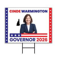 Cinde Warmington For New Hampshire Governor 2026 Yard Sign, Corrugated Governor Elections Race Red White & Blue Yard Sign with Metal H-Stake