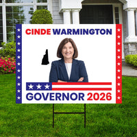 Cinde Warmington For New Hampshire Governor 2026 Yard Sign, Corrugated Governor Elections Race Red White & Blue Yard Sign with Metal H-Stake