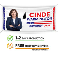 Cinde Warmington For New Hampshire U.S. Governor Banner Sign, 13 oz Waterproof US Governor Election 2026 Vinyl Banner With Metal Grommets
