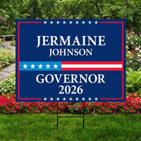 Jermaine Johnson For South Carolina Governor 2026 Yard Sign, Corrugated Governor Elections Race Red White Blue Yard Sign with Metal H-Stake