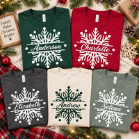 Personalized Family Christmas Shirt, Custom Snowflake Name Tee, Matching Holiday Sweatshirt, Holiday Family Outfit, Family Christmas Gift