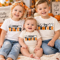 Custom Halloween Sibling Shirts, Personalized Big Brother Little Sister Tee, Matching Kids Halloween Outfit, Baby Bodysuit, Sibling Gift