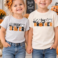 Custom Halloween Sibling Shirts, Personalized Big Brother Little Sister Tee, Matching Kids Halloween Outfit, Baby Bodysuit, Sibling Gift