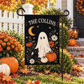 Personalized Halloween Garden Flag, 12x18 Double Sided Yard Flag, Spooky Porch Decor, Vintage Ghost Cat Pumpkin Decor, Halloween Gift