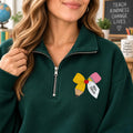 Personalized Teacher Embroidered Quarter Zip Sweatshirt, Custom Name Pullover, Pencil Bow School Top, Classroom Outfit, Gift for Teacher