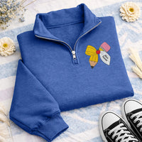 Personalized Teacher Embroidered Quarter Zip Sweatshirt, Custom Name Pullover, Pencil Bow School Top, Classroom Outfit, Gift for Teacher