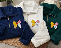 Personalized Teacher Embroidered Quarter Zip Sweatshirt, Custom Name Pullover, Pencil Bow School Top, Classroom Outfit, Gift for Teacher