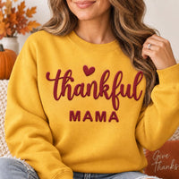 Custom Thankful Mama Puff Print Shirt, Fall Mom Sweatshirt, Raised 3D Thanksgiving Apparel, Custom Puff Sweatshirt, Personalized Wear