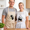 Custom Black Cat Embroidered Apron, Funny Baking Cat Cooking Apron, Meow Meow Chef Design, Matching Cooking Apron, Couple Gift for Bakers
