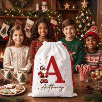 Personalized Santa Sack, Christmas Toy Sack with Name Initial, Cute Character Sack for Kids, Reusable Kids Santa Bag, Named Christmas Gift