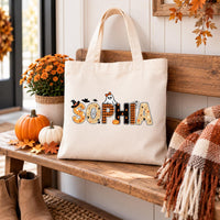 Personalized Halloween Tote Bag, Custom Name Trick or Treat Bag, Spooky Season Ghost Canvas Tote for Girls, Novelty Tote Bag, Funny Gift