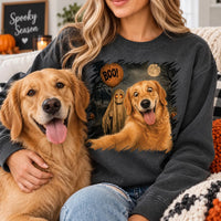 Personalized Pet Halloween Sweatshirt, Custom Dog Ghost Selfie Crewneck, Funny Pet Photo Shirt, Spooky Dog Mom Gift, Halloween Gift