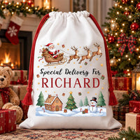 Personalized Christmas Sack with Name, Santa Sleigh Christmas Toy Sack, Large Holiday Gift Bag, Reusable Santa Bag, Christmas Eve Gift