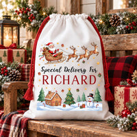 Personalized Christmas Sack with Name, Santa Sleigh Christmas Toy Sack, Large Holiday Gift Bag, Reusable Santa Bag, Christmas Eve Gift