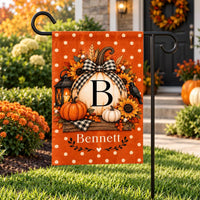 Personalized Fall Garden Flag, 12x18 Double Sided Yard Flag, Custom Family Last Name Sign, Autumn Pumpkin Porch Decor, Housewarming Gift