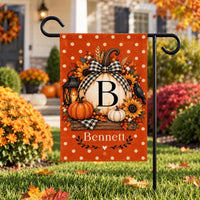 Personalized Fall Garden Flag, 12x18 Double Sided Yard Flag, Custom Family Last Name Sign, Autumn Pumpkin Porch Decor, Housewarming Gift