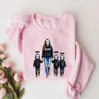 Personalized Horror Mama Shirt, Custom Kids Name Mama Tee, Spooky Hockey Mask Family Shirt, Halloween Mom Outfit, Unique Horror Mom Gift