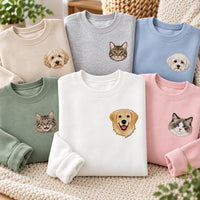 Custom Pet Portrait Embroidered Sweatshirt, Personalized Dog Cat Hoodie, Animal Lover Shirt, Cute Fur Mama Crewneck, Gift for Pet Lover