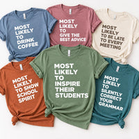 Personalized Most Likely Teacher Shirt, Custom School Superlative Tee, Cute Teacher Tee, Matching Faculty Outfit, Back to School Gift