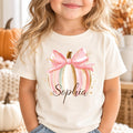 Personalized Pink Pumpkin Kids Shirt, Custom Name Toddler Tee, Baby Girl Thanksgiving Outfit, Pink Bow Fall Shirt, Thanksgiving Gift