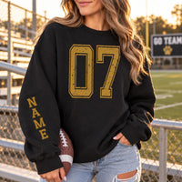 Personalized Varsity Number Sweatshirt, Custom Name Crewneck, Custom Sport Sweatshirt, Senior Night Outfit, Gift for Athlete, Front Sleeve